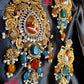 Extraordinary Bridal Necklace Set, 22K Gold Plated, Turquoise/Agate, Designer Wedding Jewelry, Indian, Pakistani, Sabyasachi Bollywood Style