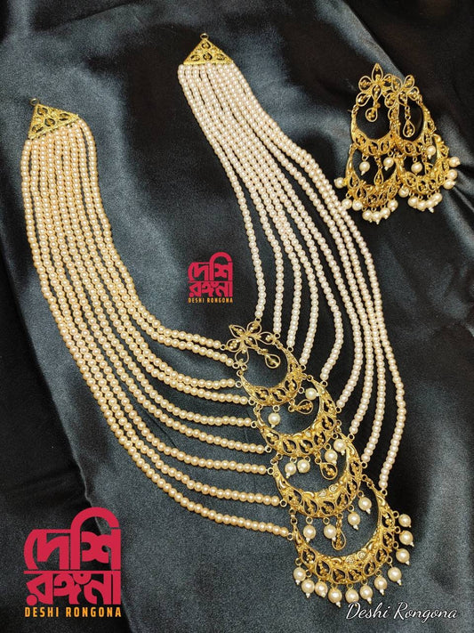 Extraordinary Bridal Necklace Set, 22K Gold Plated, Faux Pearls, Designer Wedding Jewelry, Indian, Pakistani, Sabyasachi Bollywood Style