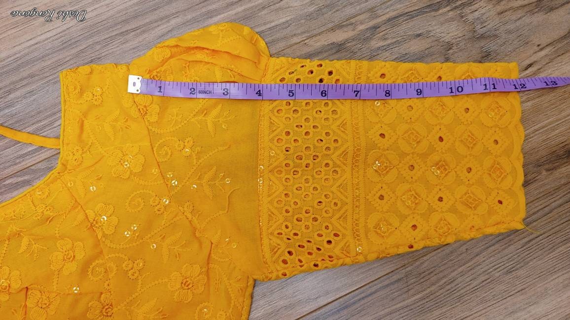 Lakhnaw Cotton Blouse, Yellow Orange Ready Designer Sequined Embroidered Blouse, Comfortable, goes with most yellow-orange sarees