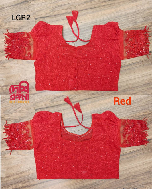 Red Readymade Blouse, Lakhnow Georgette Ready to wear Blouse, Fashionable, Trendy, Comfortable, goes well with any contrast saree collection