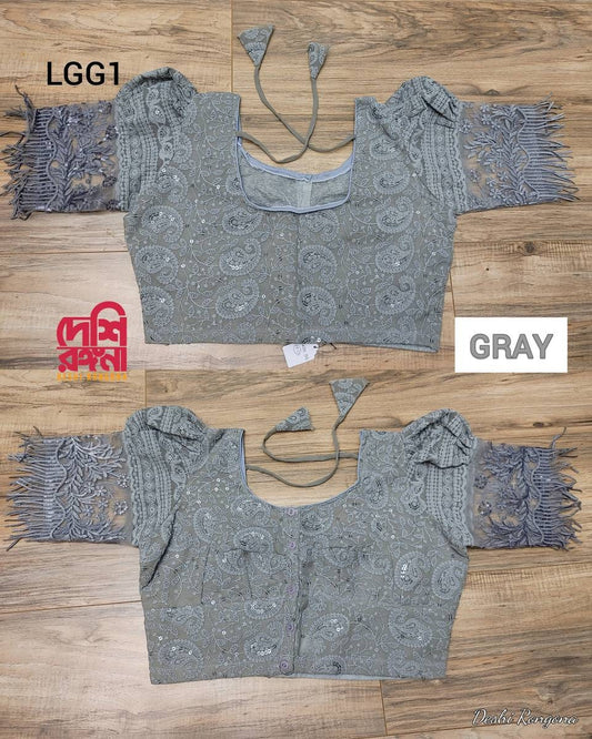 Gray Readymade Blouse, Lakhnow Georgette Ready to wear Blouse, Fashionable, Trendy, Comfortable, goes with any contrast saree collection