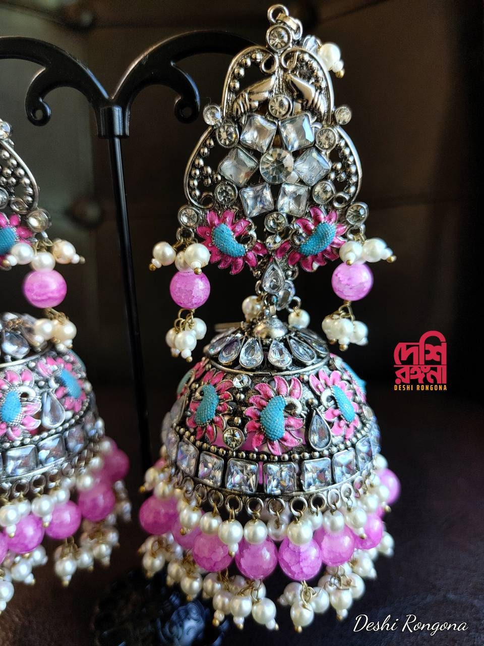 Designer Jhumka Earrings, Oversized Exclusive Silver Plated, Premium Quality, Indian Pakistani Wedding Jewelry, Sabyasachi Bollywood Fashion