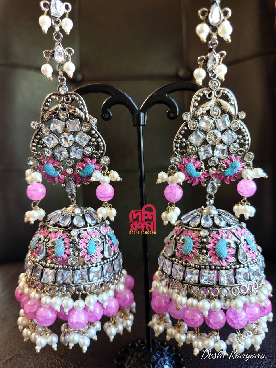 Designer Jhumka Earrings, Oversized Exclusive Silver Plated, Premium Quality, Indian Pakistani Wedding Jewelry, Sabyasachi Bollywood Fashion