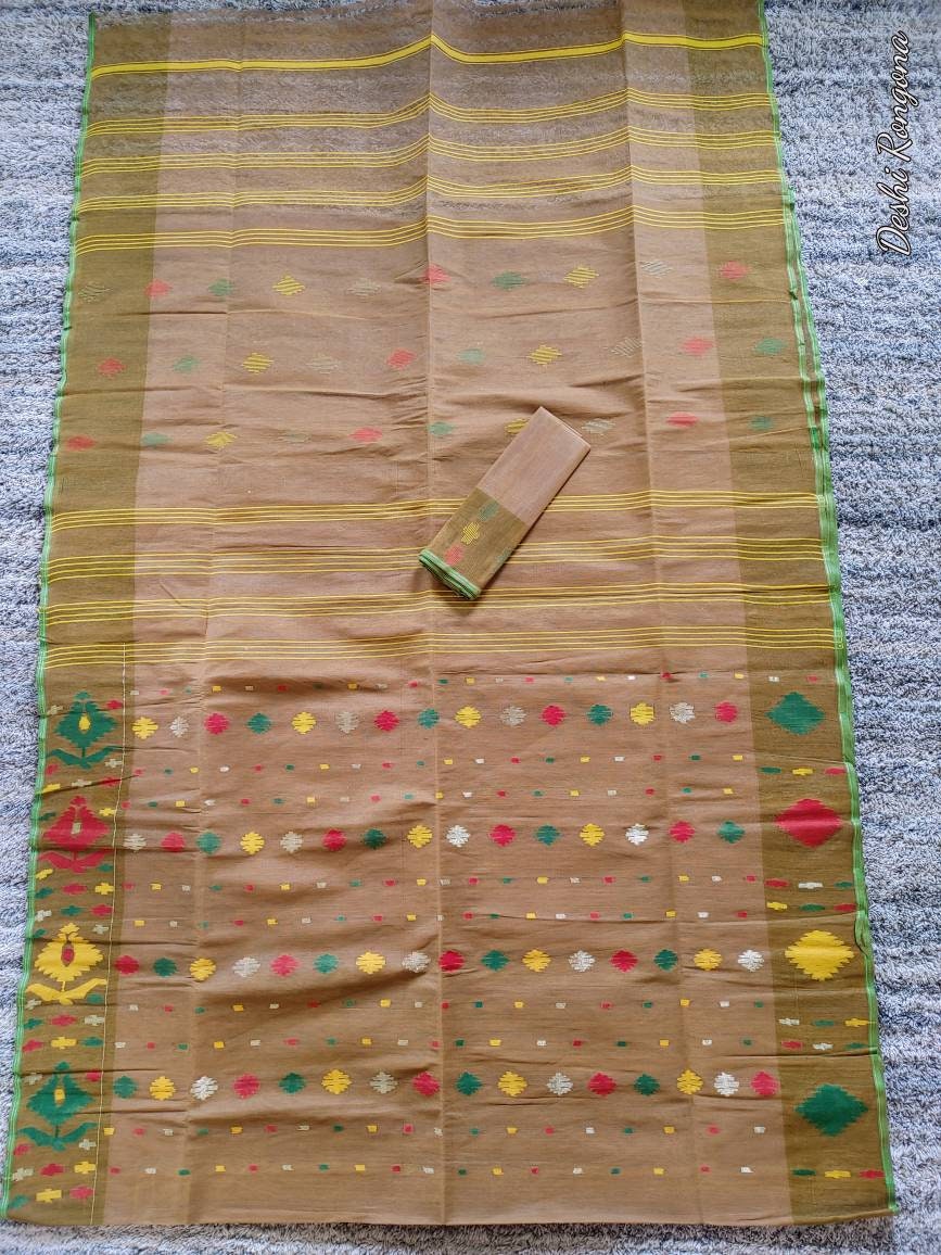 Original Dhakai Jamdani Saree, Beautiful Deep Brown Saree with Multi Thread work,Handloom,Halfsilk,40 count, Traditional, Classy Party Saree