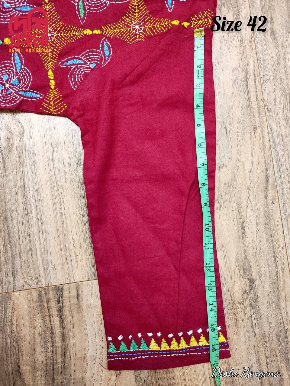 Maroon Kurti, Size 42, Hand Kantha Stitched Viva Cotton Kurti, Beautiful Handstitched with multi color thread, Rare collection of Crafts