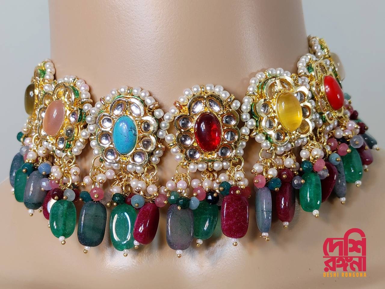 Gorgeous Kundan Choker Set,Multi Colored Indian Wedding Necklace set, AD stone, Crystal, Designer Fashion Jewelry, Traditional, Sabyasachi