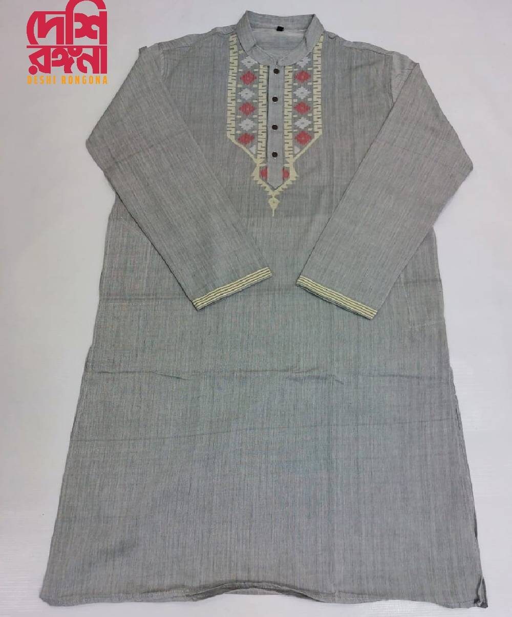 Dhakai Jamdani Punjabi, Original Jamdani, Cotton-Silk, Loose Fit, Handloom, Comfortable, Elegant, Made in Dhaka, Bangladesh.