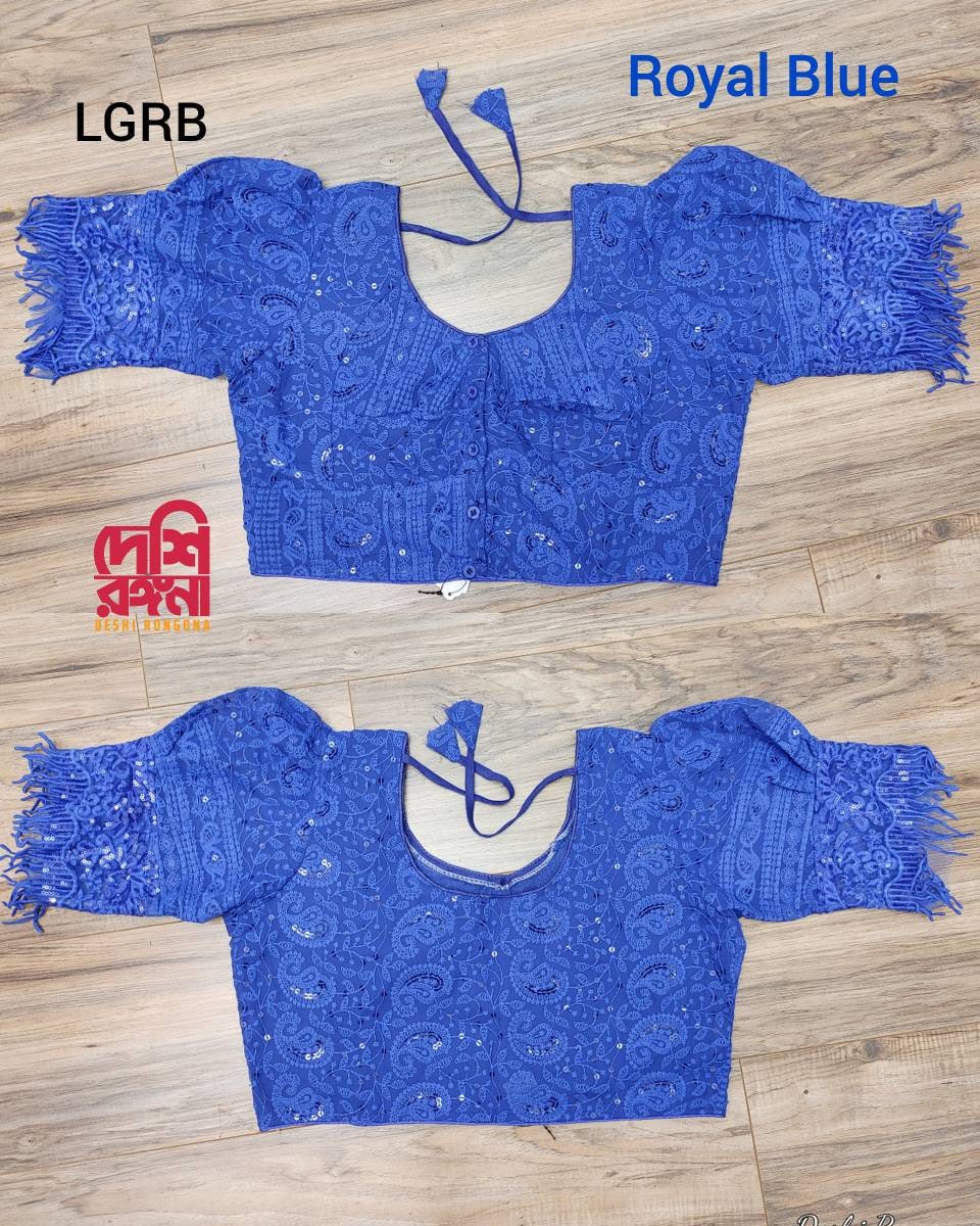 Royal Blue Readymade Blouse, Lakhnow Georgette Ready Blue Blouse, Fashionable, Trendy, Comfortable, goes with any contrast saree collection