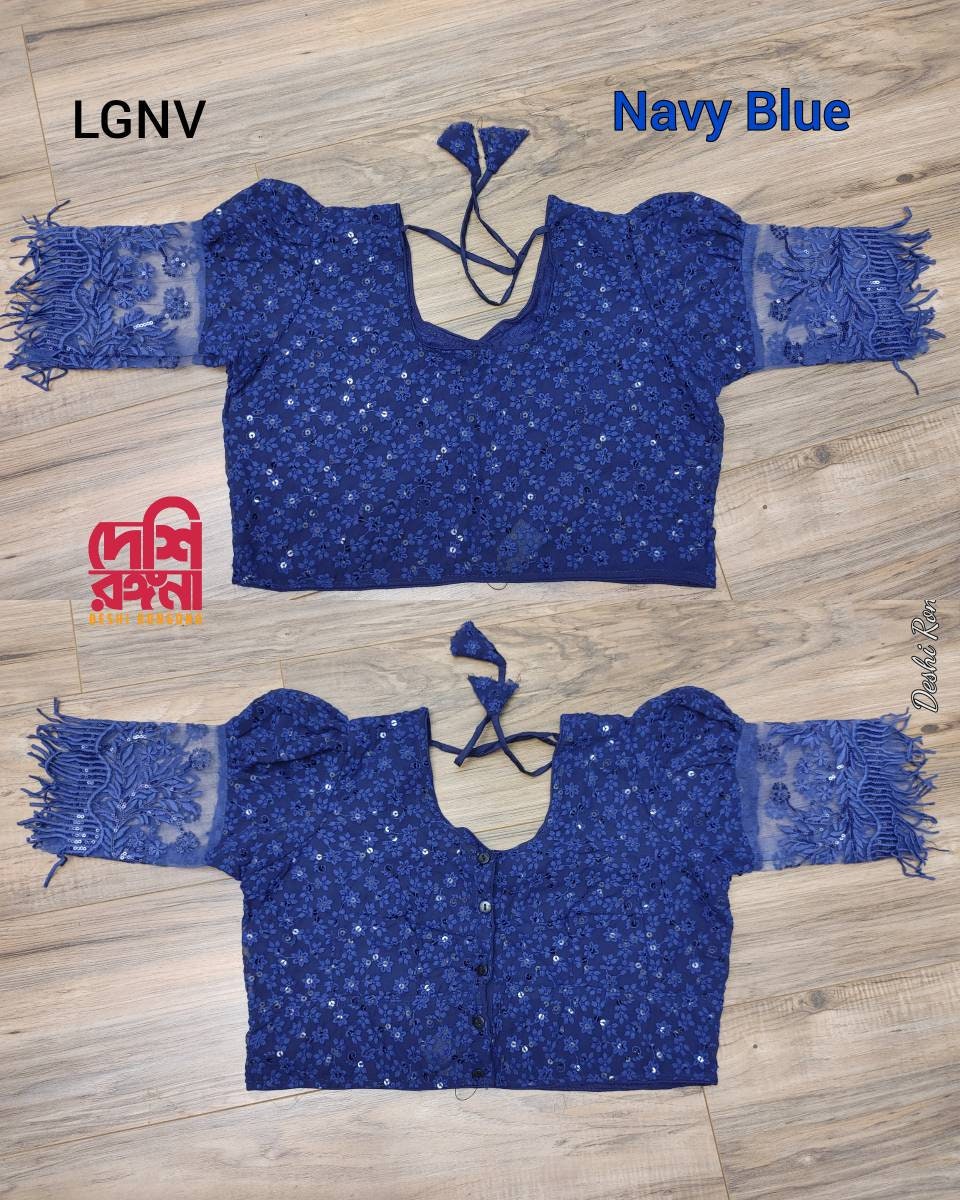 Navy Blue Readymade Blouse, Lakhnow Georgette Ready Blue Blouse, Fashionable, Trendy, Comfortable, goes with any contrast saree collection