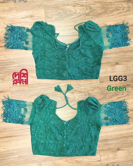 Green Readymade Blouse, Lakhnow Georgette Ready Blouse, Fashionable, Trendy, Comfortable, goes with any contrast saree collection