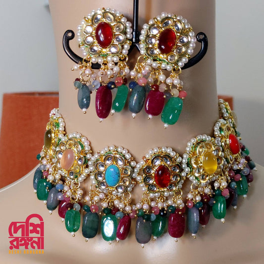 Gorgeous Kundan Choker Set,Multi Colored Indian Wedding Necklace set, AD stone, Crystal, Designer Fashion Jewelry, Traditional, Sabyasachi