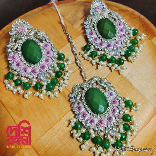 Oxidized Earrings Tikka Set, Designer Party Jewelry, German Silver Plated, Premium Quality, Indian, Pakistani, Sabyasachi Bollywood Style