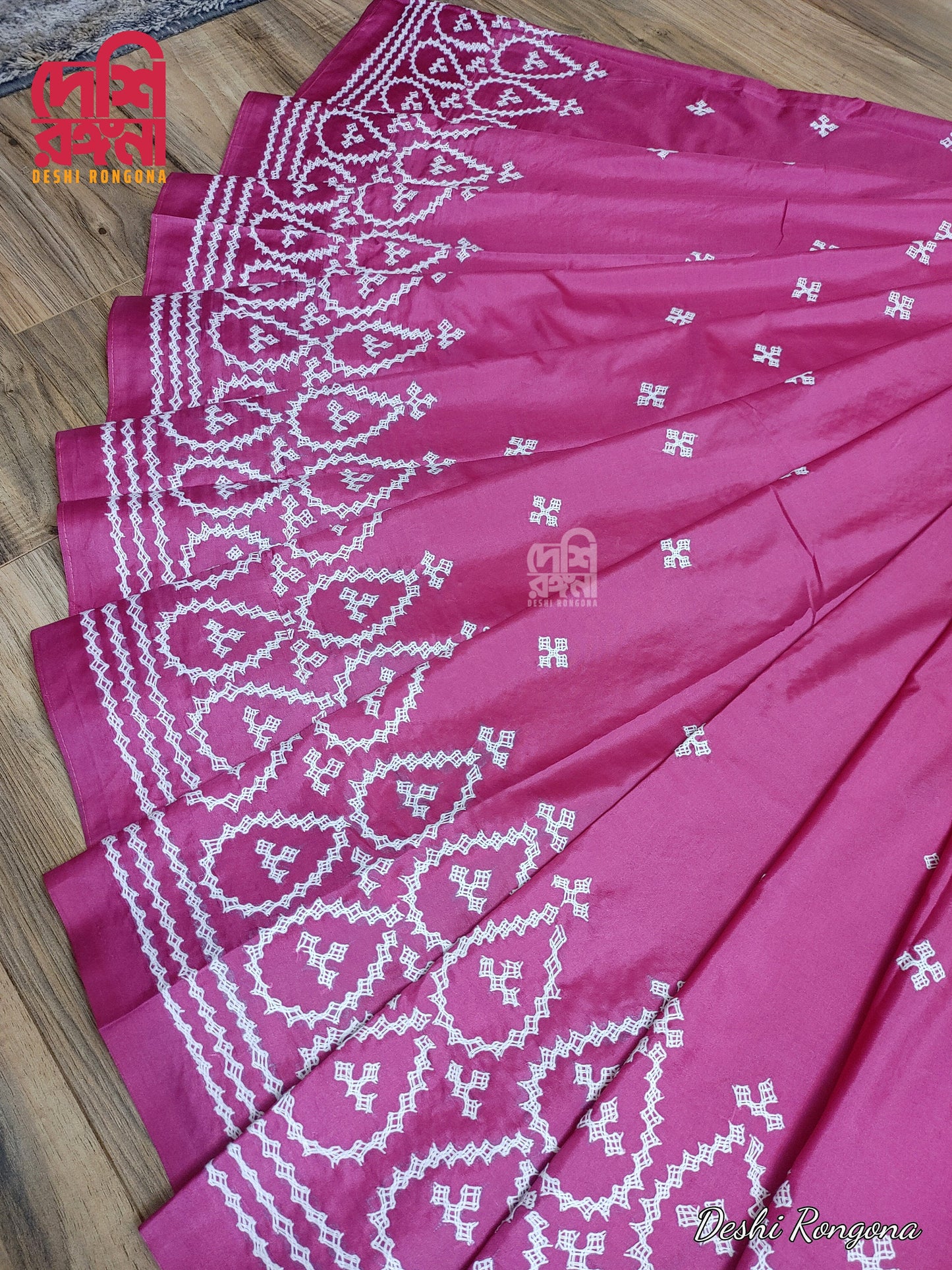 Extraordinary Hand Stiched Kantha Saree, Magenta Pure Bangalore Silk, White Gujrati Works allover, Fall/piko done, Elegant, Classy Saree