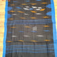 Sylheti Monipuri Handwoven Soft Cotton Saree, Black with Blue Contrast Woven Border, Bangladeshi, Traditional Comfortable Everyday Wear