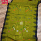 Sylheti Original Monipuri Handwoven Soft Cotton Saree, Olive Green / Black Woven Border, Bangladeshi Traditional Saree, Running Blouse piece