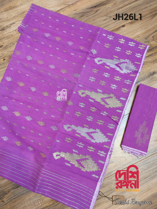 Original Dhakai Jamdani Saree, Lavender /Multi Jari work, Fall piko Done, Made in Bangladesh, Halfsilk,Handloom 40 count Traditional Saree