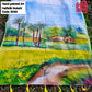 Winter Village Theme Tangail Saree, Handpainted Art, Landscape,Soft Classy Saree, painted with water color, Halfsilk, Machine Washable