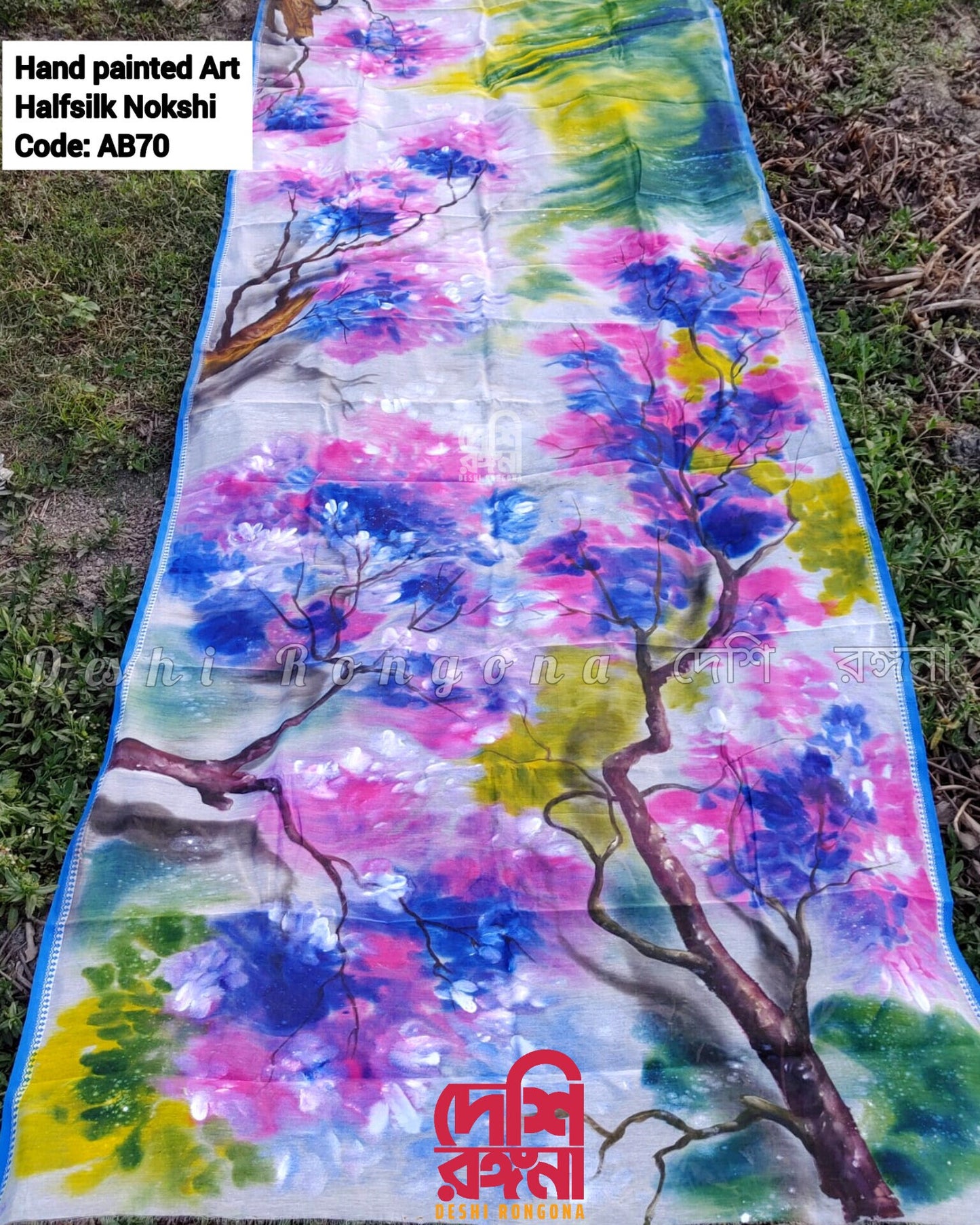 Abstract Painting Theme Tangail Saree, Handpainted Art, Soft Classy Saree, painted with water color, Halfsilk, Machine Washable, Piku Tassle