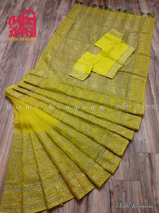 Original Moslin Hand Embroidery work Saree, Bangladeshi Pure Sopura Muslin, Super Soft, Light Weight, Draps well, Colors/Designs available