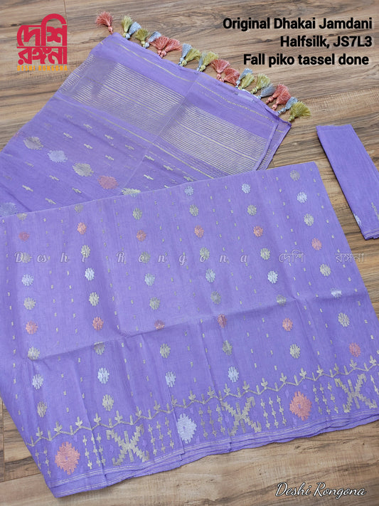 Original Dhakai Jamdani Saree, Beautiful Lavender Saree with Multi Jari work,Handloom,Halfsilk, 84 count, Traditional, Elegant, Classy Saree