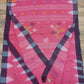 Sylheti Original Monipuri Handwoven Soft Cotton Saree, Pink with Black Woven Border, Multi Color thread Work, Bangladeshi, Traditional Saree