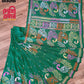 Extraordinary Hand Stiched Silk Kantha Saree, Green Pure Bangalore Silk, Multi Color Works allover, Fall/piko done, Elegant, Classy Saree