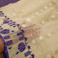 Original Dhakai Handloom Jamdani Saree, Beautiful Beige with Purple thread work,64 count, Fall piko Tassle Done, Traditional, Classy Saree
