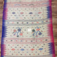 Sylheti Original Monipuri Handwoven Soft Cotton Saree, White with Beautiful Pink/Blue Contrast Woven Border, Bangladeshi, Traditional Saree