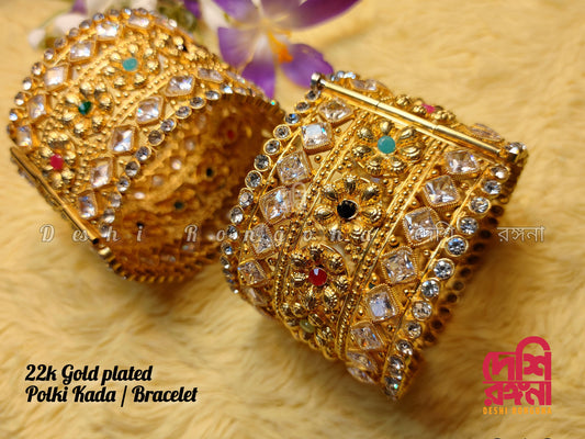 24K Gold Plated Ethnic Bangles/Kangan, Designer Wedding Jewelry, Multi color Ad Stone, Crystal, Premium Quality, Sabyasachi Bollywood Style