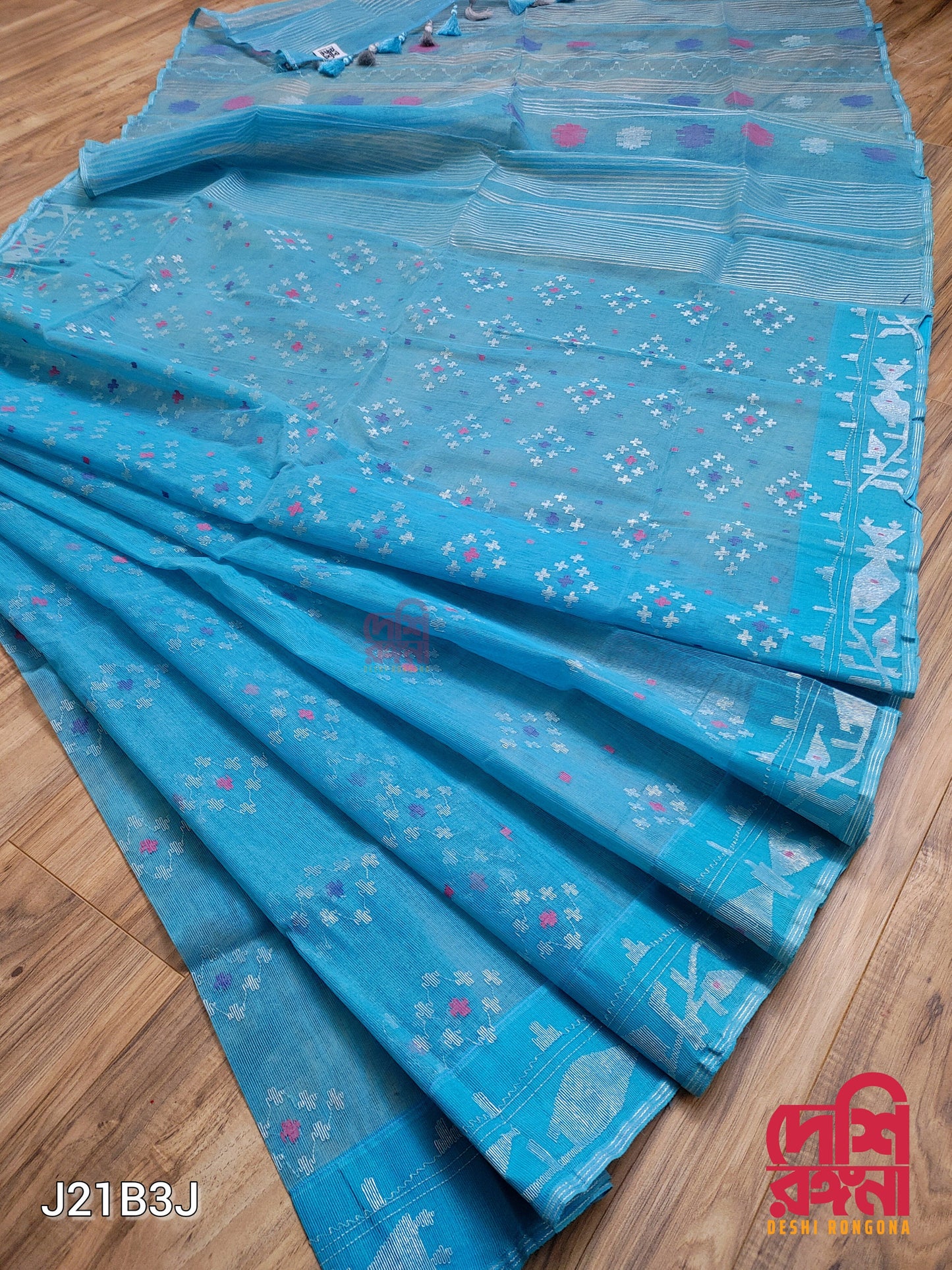 Original Dhakai Jamdani Saree, Beautiful Sky Blue and Silver thread work,Handloom, 84 count,Traditional,Elegant, Party Saree, No blouse pc