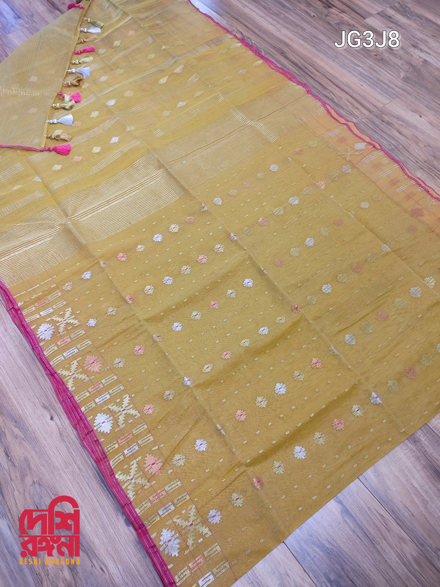 Original Dhakai Jamdani Saree, Golden with Multi Jari thread work, HalfSilk, 80 count Handwoven, Traditional,Elegant, Classy Party Saree
