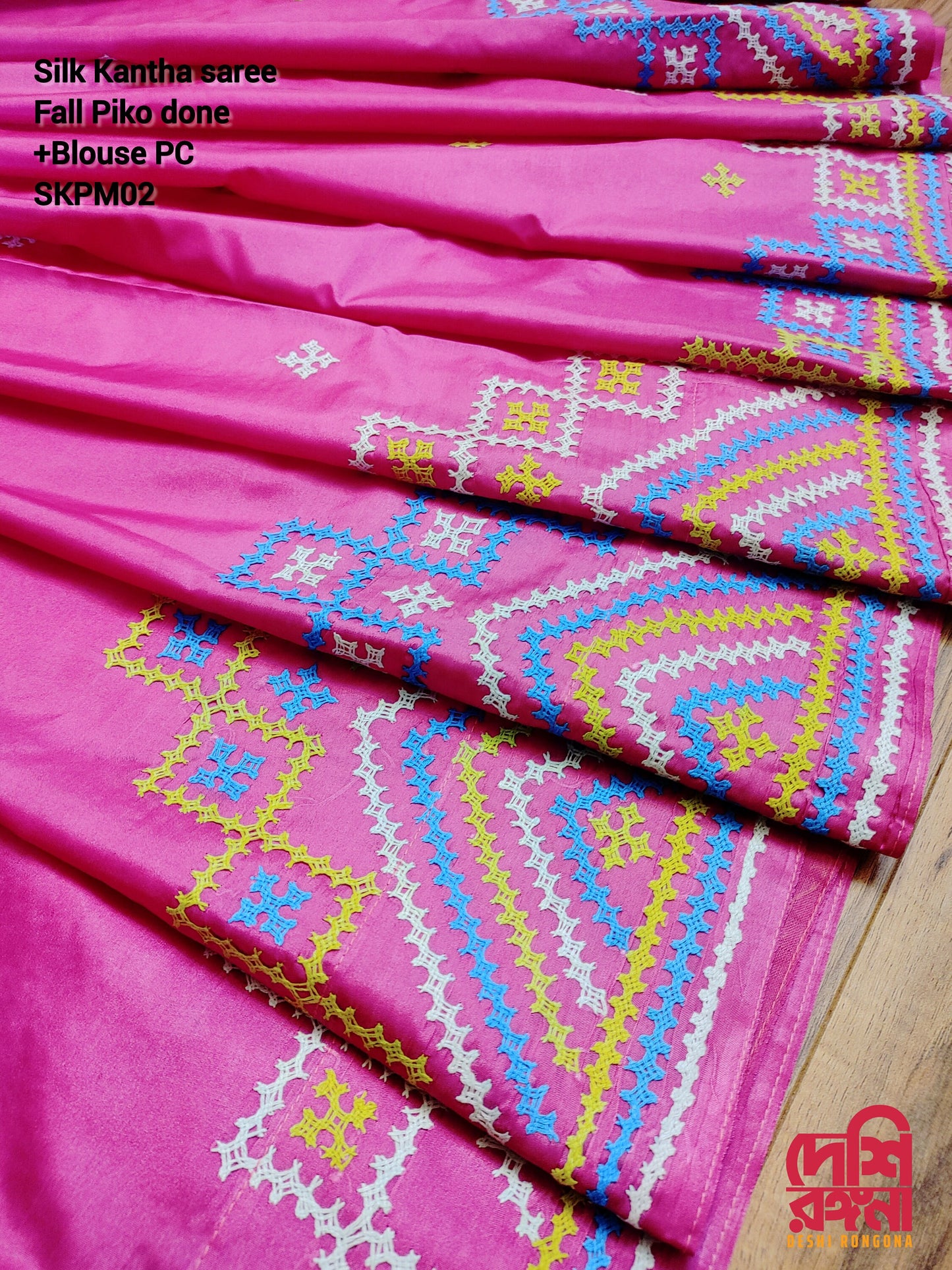 Extraordinary Hand Stiched Kantha Saree, Magenta Bangalore Silk, Multi color Gujrati Works, running blouse piece, Elegant, Classy Saree