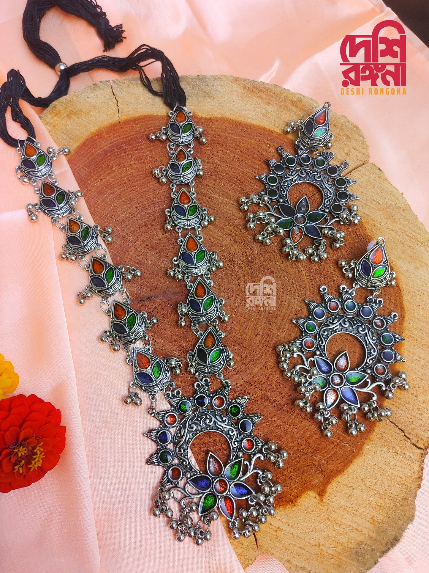 Silver Oxidised Jewelry, Antique Silver Plated, Multi stone, Necklace, Earrings,Indian Bollywood Jewelry,Fashion Set, Afgan/Bohemian Jewelry