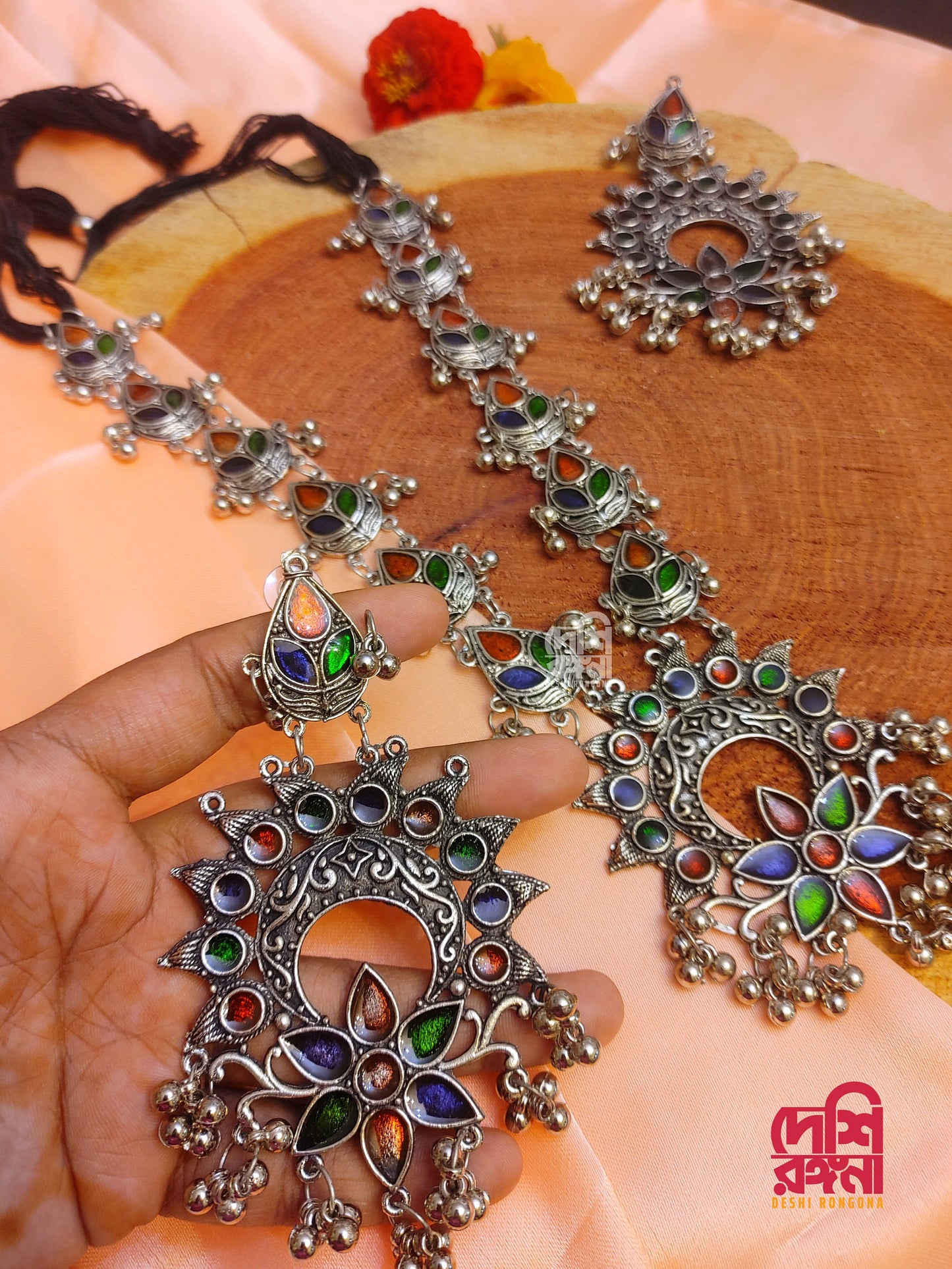 Silver Oxidised Jewelry, Antique Silver Plated, Multi stone, Necklace, Earrings,Indian Bollywood Jewelry,Fashion Set, Afgan/Bohemian Jewelry