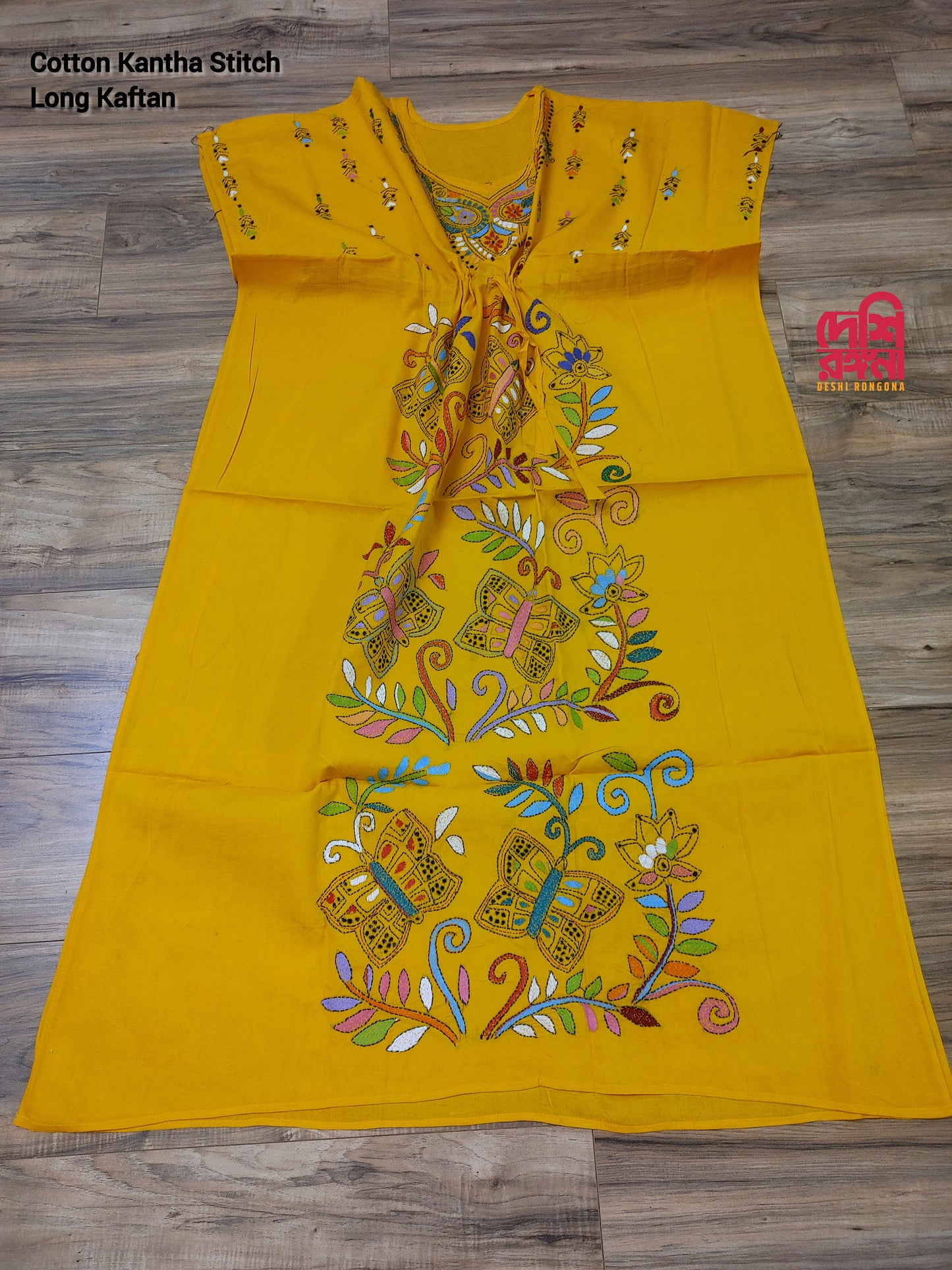 Long Kaftan, Hand Kantha Stitched Viva Cotton, Free Size, Beautiful Handstitched with multi color cotton thread, Rare collection of Crafts